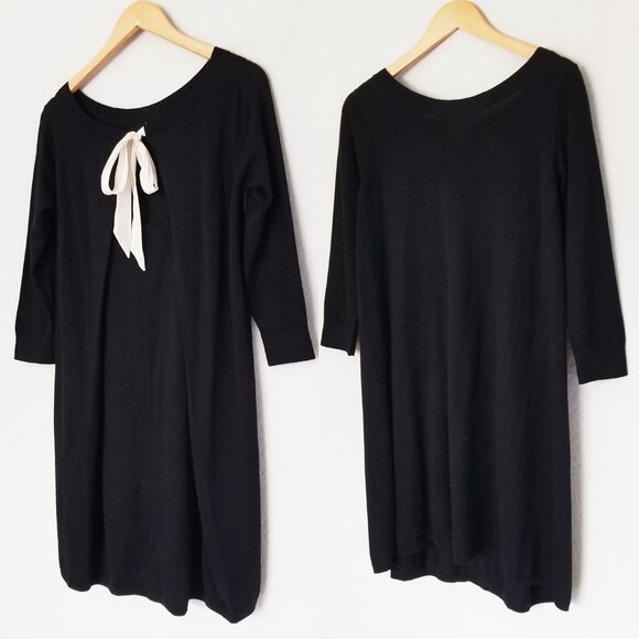 Club Monaco Flora Sweater Dress Bow Tie Back 100% Wool Black Classic LBD S $198 - Picture 4 of 16
